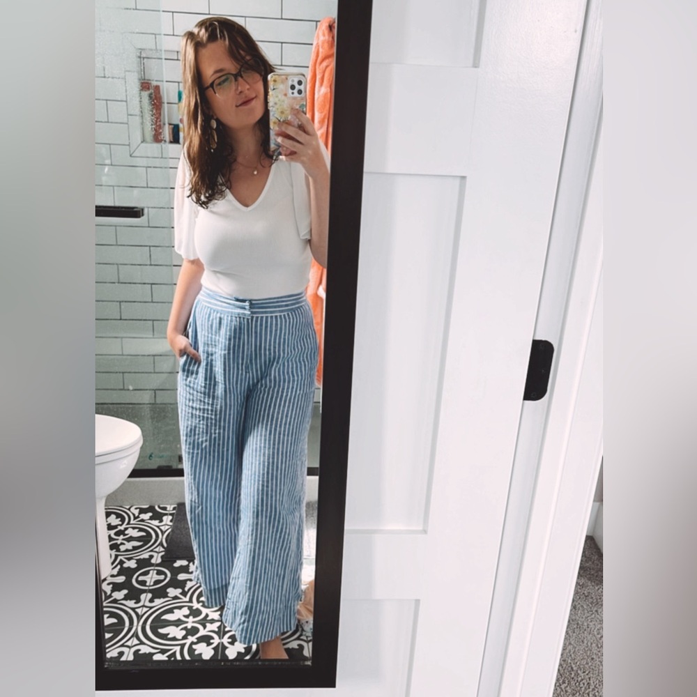 Blue and White Striped Pants
